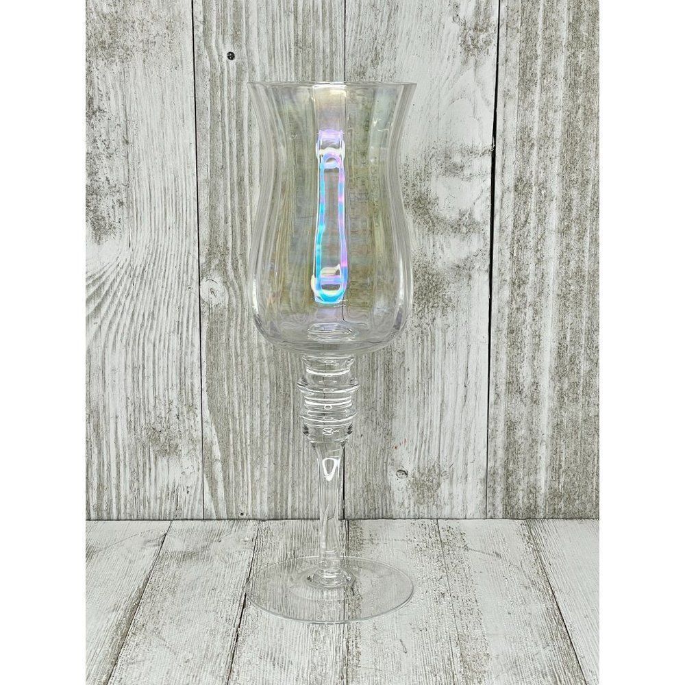 Vintage Iridescent Optic Rainbow Stemmed Wine Glass Water Goblet